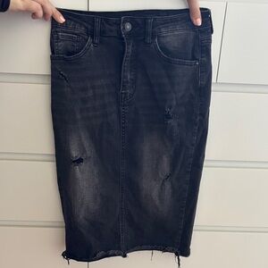 Black Distressed Midi Skirt